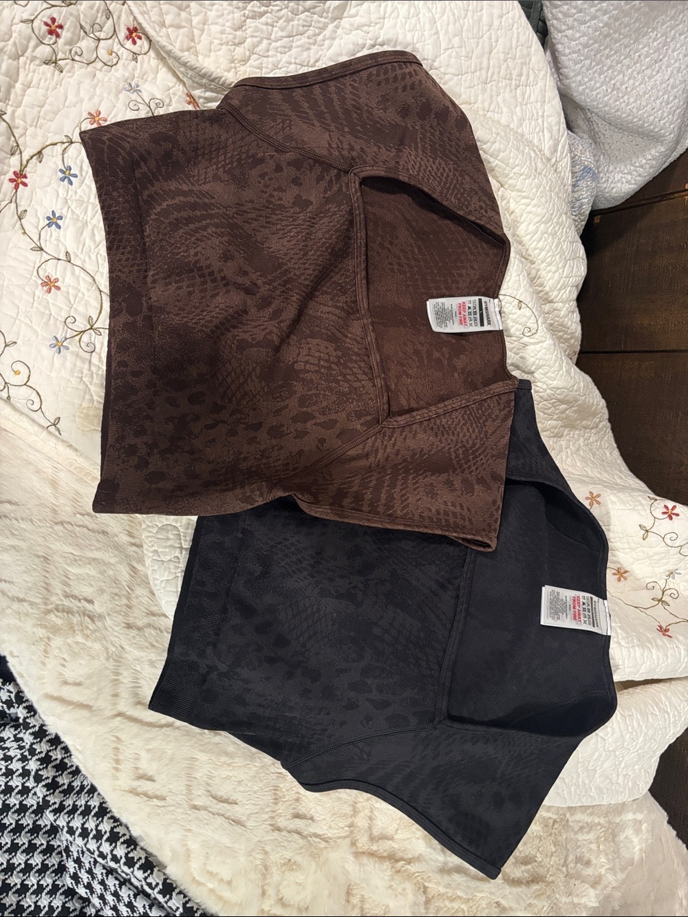 Gymshark Brown & Black Textured Seamless Crop Tops